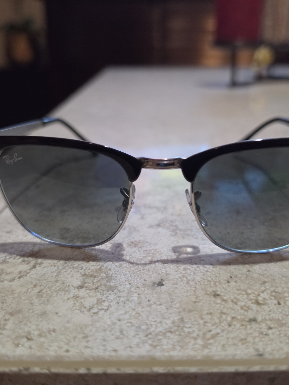 Ray-Ban Black and Silver Semi-Rimless Sunglasses with Gray Lenses